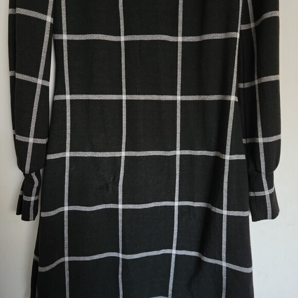 Slate & Willow Black Gray Plaid Stripe Long Sleeve Knit Mini Shift Dress Size XS - Picture 7 of 14